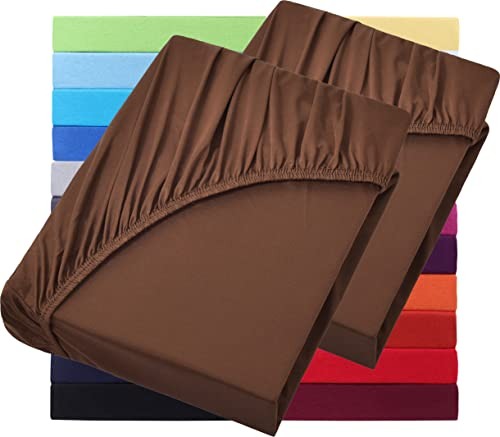 NatureMark Basic 2er Set Jersey Spannbettlaken 90 x 190 cm - 100 x 200 cm - 25 cm Steg - 100x200cm Spannbetttuch - 100% Baumwolle, Schoko braun