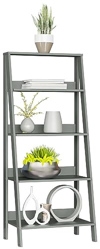 Madesa 5-Tier Ladder Shelf Pantry Storage Space 24 Inch Wooden Free Standing Bookshelf Utility Shelves for Home Office Study Room and Kitchen - Grey