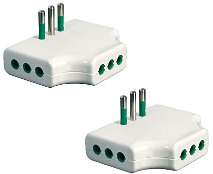 FANTON 82250-B2 - set 2 pezzi adattatore presa tripla piatta per spazi stretti SALVASPAZIO multipla 1 spina italiana piccola 10A 3 prese italiane piccole