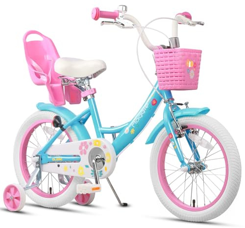 Glerc Maggie 16 Inch Kids Bike for 4 5 6 7 Years Old Little Girls Toddler Bicycles with ith Doll-Seat & Basket & Stabilisers for Gift, Blue