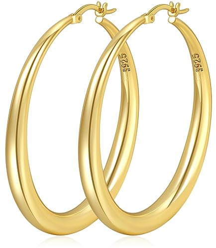 PABNEU Boucles d'oreilles en or pour femme Boucles d'oreilles créoles Or Grandes boucles d'oreilles Boucles d'oreilles créoles dorées Boucles d'oreilles légères Or Hypoallergénique 35/40/50MM