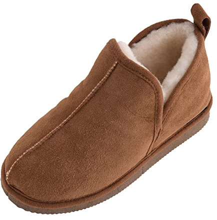 Lambland Men's Premium Sheepskin Boot Slippers Anti Slip Sole (Light Brown, UK Footwear Size System, Adult, Men, Numeric, Medium, 10)