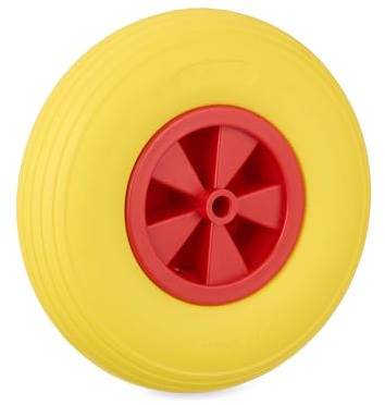 Relaxdays Schubkarrenrad 3.50-6, Vollgummi, Kunststofffelge, Ersatzrad Schubkarre, pannensicher, bis 100 kg, gelb/rot