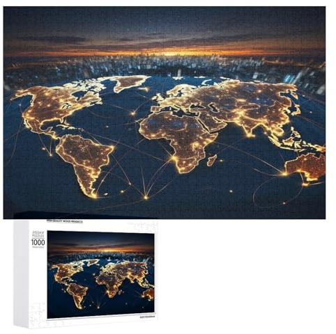Für Erwachsene 1000-Teiliges Weltkarte -Puzzle, Holzbrett-Puzzle, Puzzle Für Kinder, Geschenke, （75×50cm）