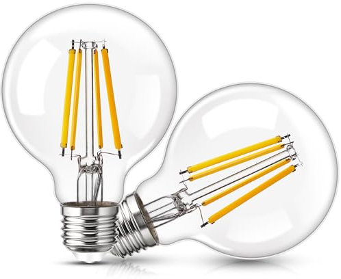 Genixgreen Lot de 2 ampoules LED E27 G80 4 W 60 W 850 lm Classic A efficacité énergétique Edison LED 2700 K blanc chaud Ampoule à économie d'énergie pour lustres