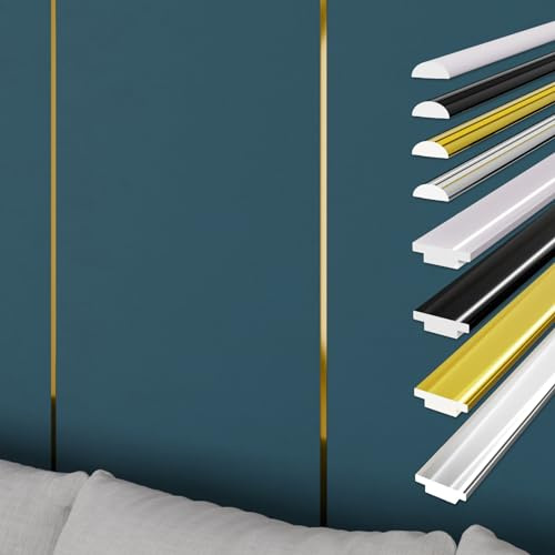 HEXIM selbstklebende flexible Zierleiste 3M Randleiste für Isoliertapeten Abschlussleiste abziehen & aufkleben DIY Universalprofil (1 Leiste T1-G gold)
