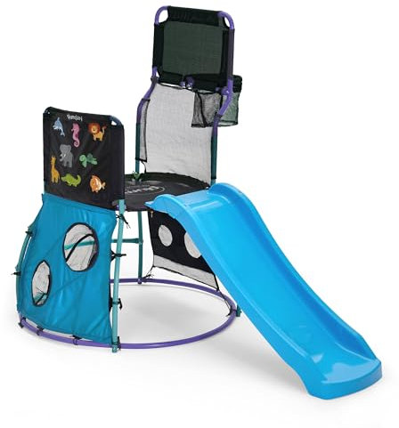 Plum Play Metal My First time Toddler Slide Playcentre with Climbing Ladder - 6 in 1 Multi Play Indoor Outdoor Garden Fun - Basketball Hoop and Net Catcher - 18 Months Plus