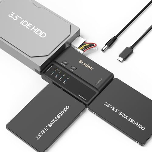 SUIDEK IDE to USB Adapter, Hard Drive Reader with Offline Clone Function, IDE and SATA Adapter, Type-C 5Gbps External Hard Drive Reader Converter for 2.5/3.5 SATA HDDs SSDs and 3.5 IDE HDDs