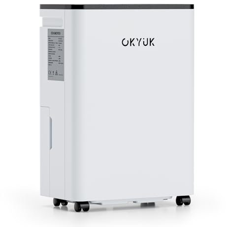 OKYUK Deumidificatore Casa Muffa 10 L, deumidificatore bagno, deumidificatore casa 2.5L, 30 m², con spegnimento automatico Timing 24H, ideale per camper, bagno, camera da letto, cantina (12L Bianco)