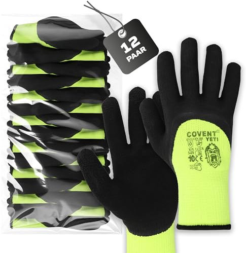 Covent YETI - Lot de 12 gants de travail d'hiver pour homme - Taille 10 - Gants de montage chauds catégorie II - EN388 - Gants de construction pour constructeurs, mécaniciens et monteurs