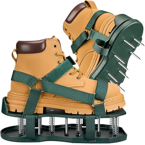 Lawn Aerator Shoes with Spring Base,Free-Installation Lawn Aerator Tool with Automatic Leaf and Dirt Cleaning,Heavy-Duty Spike Shoes for Lawn Care,Adjustable Laces–Perfect for Lawn,Yard and Garden