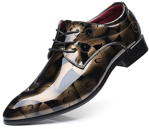 KYOESCAI Scarpe Oxford da Uomo Eleganti da Uomo Scarpe Stringate Derby Brogues Formale attività Commerciale Scarpe da Sera,d'oro,50 EU