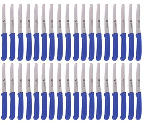 GRÄWE Juego de 36 cuchillos de mesa para cortar, paquete de 36 cuchillos para panecillos, cuchillos de desayuno con filo ondulado unilateral, cuchillo de pan, cuchillo afilado para el almuerzo, 21 cm