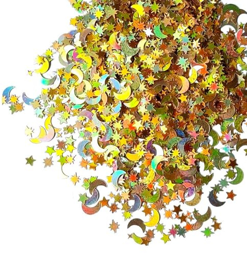 70 G De Confeti De Estrella Y Luna, Confeti De Brillo, Confeti Rociado, Suministros De Fiesta, Decoraciones De Mesa De Comedor.