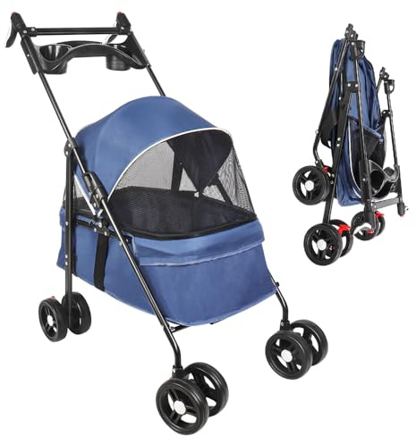 Poussette buggy pliable chien chat panier rangement porte-gobelets tissu 300D Oxford imperméable 4 roues,Capacité de Charge 25 kg