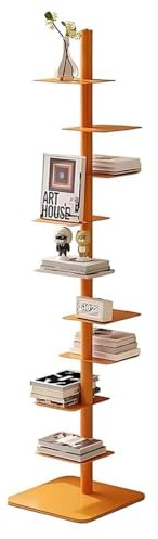 Bibliothèque, Meuble de Rangement sur 9 Niveaux Ouverts,Bibliothèque Étroite, Tournez pour Ajuster la Direction de la Cloison Flottante pour Salon, Chambre, Bureau(Orange)