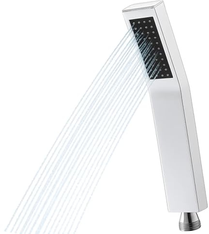 Douchette Douche Salle De Bain, Pommeau De Douche Carré Acier Inoxydable 304 Economiseur d'Eau Haute Pression Avec Buse En Silicone Auto-Nettoyante, Argenté