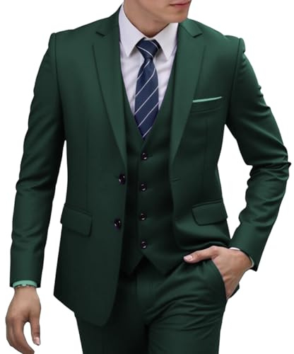 Herrkostymer herr affärskostym set slim fit blazerbyxor formell bröllop värd prestanda outfit, Armégrönt, XL