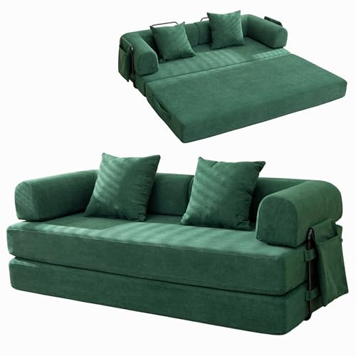 Lynna Sofá Cama 3 Plazas sin Montaje 200x94x70cm (Verde) | Sin montaje, comprimido al vacío. Convertible en cama doble, modular y extensible. Boneless, cómodo para pisos pequeños
