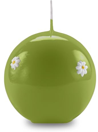 Cereria Di Giorgio - Vela esférica decorada con margaritas - Color Pistacho - Diámetro 10 cm - Duración 49 horas - Con bolsa de regalo - Colección Spring - Artesanal