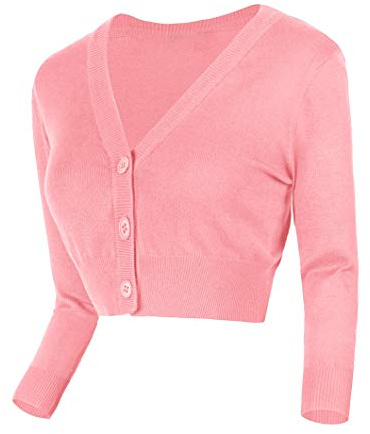 Urban GoCo Mujeres Chaqueta Corta Punto de Manga Larga Rebecas Escote en V Bolero Cárdigan Rosa M