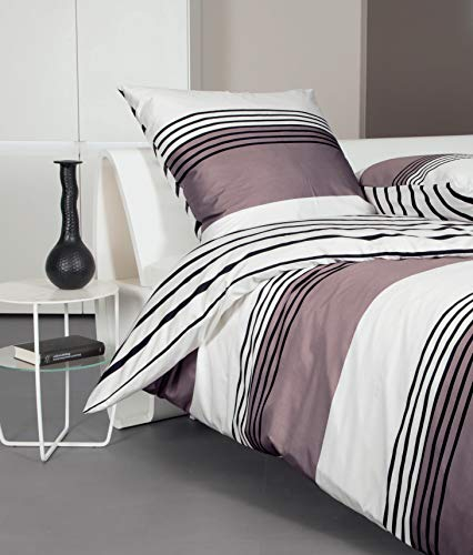 Janine Mako Satin Bettwäsche braun anthrazit 200 x 200 cm + 2 x 80 x 80 cm feinfädige Wendebettwäsche