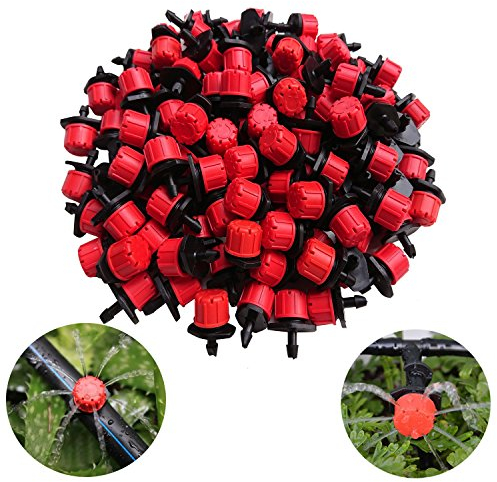 100pcs Gocciolatore Irrigazione a Goccia Kalolary, regolabile micro sistema di irrigazione a goccia irrigatori irrigazione anti-clogging emettitore dripper Red giardino Supplies