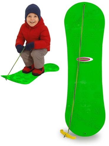 Jamara 460392 Snow Play Snowboard 72cm - aerodynamische Bauweise, Ziehschnur mit Griff, extra Glatte Rutschfläche auf der Unterseite mit Gleitkufen, Anti Rutsch Oberfläche auf der Oberseite, Grün