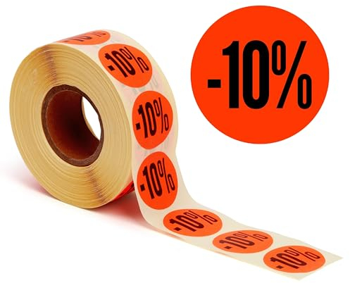 POKORNYS – Aktionsetiketten “-10%” I Etiketten für reduzierte Ware I 1.000 selbstklebende Rabattaufkleber in leuchtendem Rot I permanent haftende, runde Klebeetiketten mit Ø 32mm