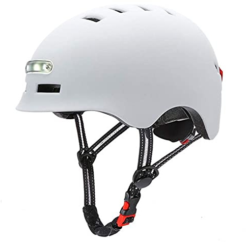 HUSHUI Casque de vélo pour Hommes Adultes Femmes, lumière LED Casque de Cyclisme Casque de vélo électrique Skateboard Roue Skateboard Casque léger Casques de Cyclisme (M, White)