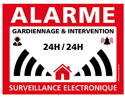 Lot de 4 Autocollants Alarme, Adhésif Sécurité, Surveillance Électronique, Gardiennage et Intervention, adhésif de sécurité, signalisation alarme maison, surveillance électronique - 80 x 60 mm