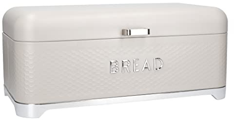 KitchenCraft Lovello Textured Large Bread Bin with Lid, Ventilated Design, 41.5 x 2 x 18cm – Latte Cream`