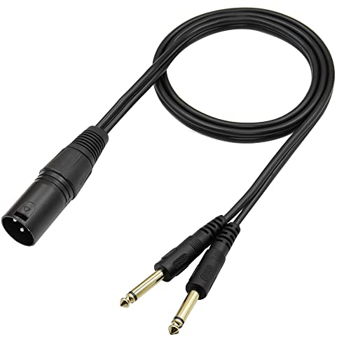 QIANRENON XLR Male to Dual TS 1/4 Stereo Splitter Cable 3-Pin XLR to Dual 6.35mm mono Y Splitter Conversion Extension Audio Cable,For Microphone Guitars Amplifier Mixer,1m/3.2ft