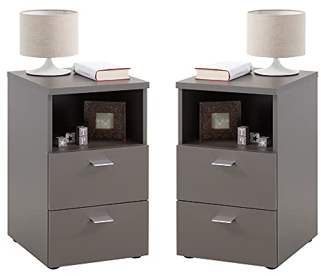 Lomadox Nachttisch, 2er Set, in Lava/dunkelgrau, auch für Boxspringbetten geeignet, B/H/T je ca. 35/61,5/39,9 cm