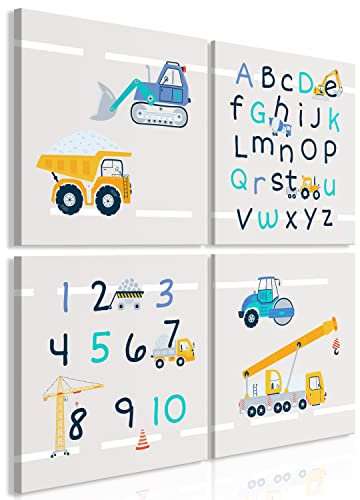 murando - Set di 4 Quadri Acustici Multipannello Moderni Numeri e Lettere 40x40 cm (4 pz. 20x20 cm ognuno) - Collage 4 Pezzi - Canvas - Quadro Fonoassorbente - Bambino Cameretta Bimbi e-C-10019-b-a