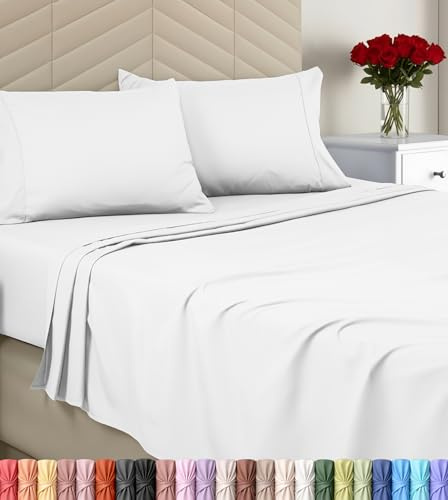 Utopia Sängkläder set för king size-säng, borstad mikrofiber, mjukt lakan för king size-säng, lyxigt lakan med dra-på-lakan, lakan och 2 örngott, djup väska (vit)