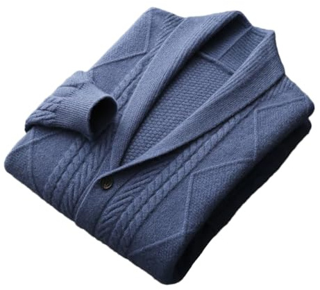 Dninmim Maglioni da uomo in cashmere cardigan con risvolto sciolto business addensare top maglia maglioni giacca, Blu, XXX-Large