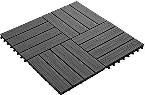 Swpsd 11 pcs Decking Tiles Decking Boards Flooring Deck for Patios, Balcony, Bathrooms, or Pool or Spa Area Deep Embossed WPC 30x30 cm 1 sqm Black