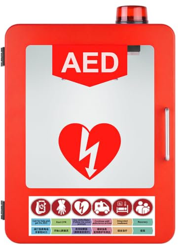 AED Defibrillator Förvaringsskåp, Första Hjälpen AED Defibrillator Väggmonterat Förvaringsskåp, Första Hjälpen-skåp, Skiljevägg Justerbar, Passar de flesta AED-modeller röd