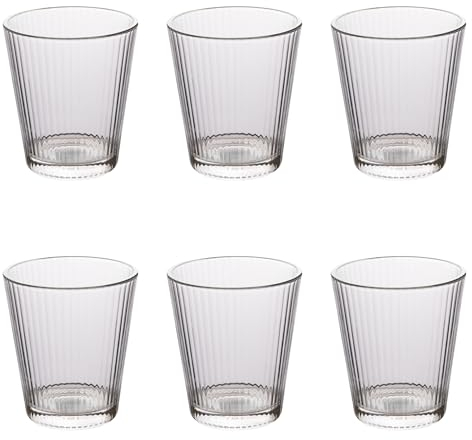 Villa d'Este Home Tivoli Juego de 6 vasos de agua de cristal, 350 ml, diseño de rayas, Nice