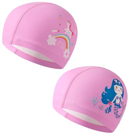 SURALIN 2 Pack Bonnet de Bain Enfant Bonnet Piscine Enfant Tout-Petits Garçons Filles Imperméable Cheveux Longs Cheveux Courts Bonnet de Bain