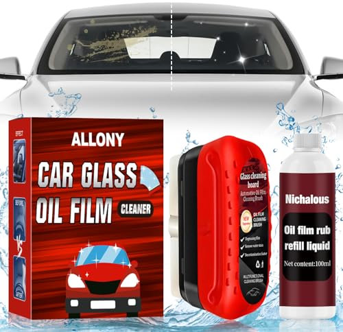 ALLONY Glass Cleaning Board, 120ml Clear view Parebrise, Nettoyant Pare Brise Voiture, Film Oléophobe pour Vitres D'automobiles, Nettoyant Vitre Voiture y 100ml Recharges