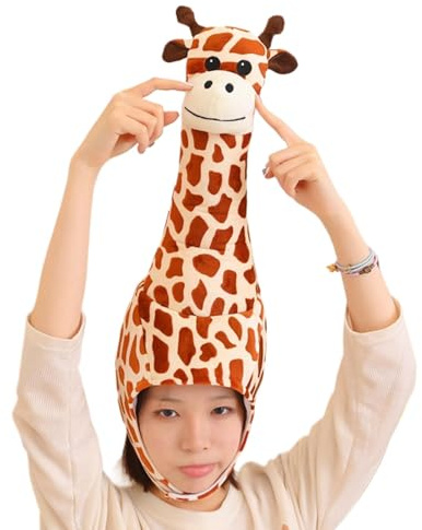 Cappello da giraffa in peluche per bambino, cappello da copricapo da giraffa, Berretto con testa di giraffa animale tridimensionale per bambini, Cappello in costume a forma di animali dei cartoni anim