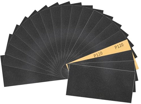 Sruhrak 93x230mm Papel de Lija Resistente al Agua, 30 Piezas de Lija para Uso en Húmedo y en Seco, Grano 120, para Trabajar la Madera, Desincrustar Metales y Preparar Superficies.
