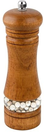 BigKego Macinapepe in legno con meccanismo in ceramica regolabile, macinapepe manuale con finestra in acrilico, piccolo per spezie, pepe, sale, 17 cm, retrò