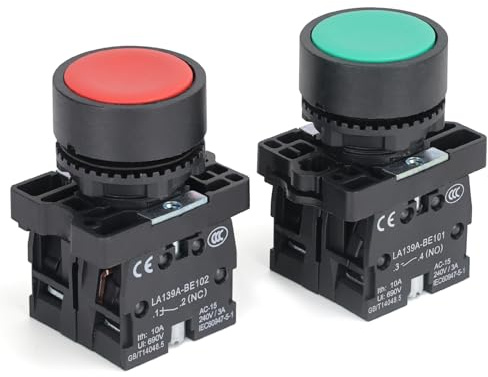 APIELE 2PCS 22MM Momentary Push Button Switch Red Green 10A 600V Plastic Material (1NO+1NC)