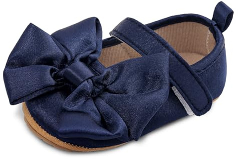 MASOCIO Babysko, flicka, bowknot prinsessa, ballerina, första steg, mjuk baby, halkskydd, Marinblå 3, 12-18 mois