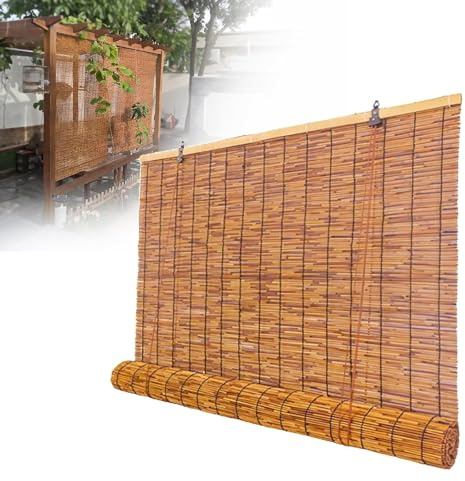 AJTXCSFOQL Persianas de bambú marrón for porches, Patios y terrazas Exteriores, Cortinas Opacas de bambú Tipo cerilla, persianas enrollables de bambú for Exteriores(60x140 cm (WxH))
