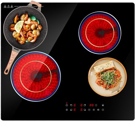 Nardea 6700W Built-in Electric Ceramic Hob with 4 Cooking Zones, Infrared Glass Cooktop, Touch Control, 9 Power Levels & Timer, 60cm Frameless Design for Modern Kitchens Touch Control