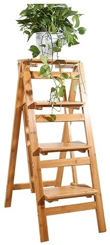 Blomsterställ 4-stegs mini-stegstege Vikbar massivt trä Step pall/trappa stolar Multifunktions blomsterhylla förvaringshylla Fönster